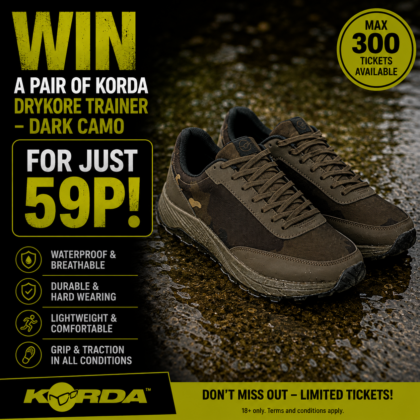 Win this pair of Korda Drykore Trainer - Dark Kamo for just 59p!