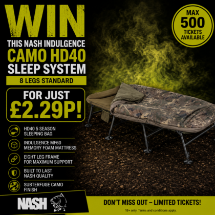 Win this Nash Indulgence Camo HD40 Sleep System - 8 legs standard for just £2.29p!